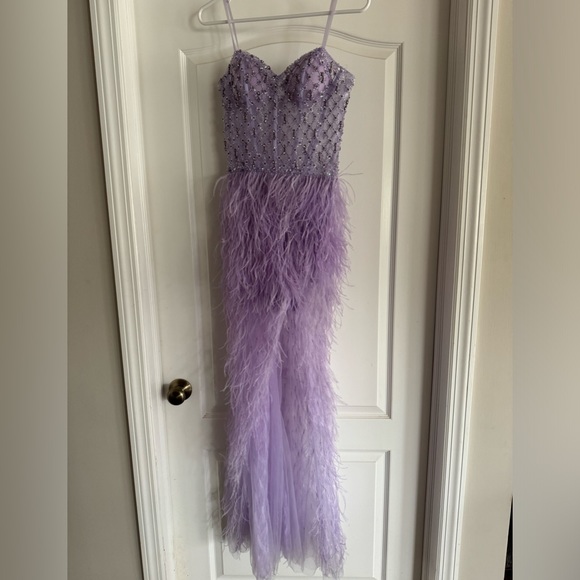 Jovani Beaded High Slit Feather Dress JO07591 - Picture 3 of 11